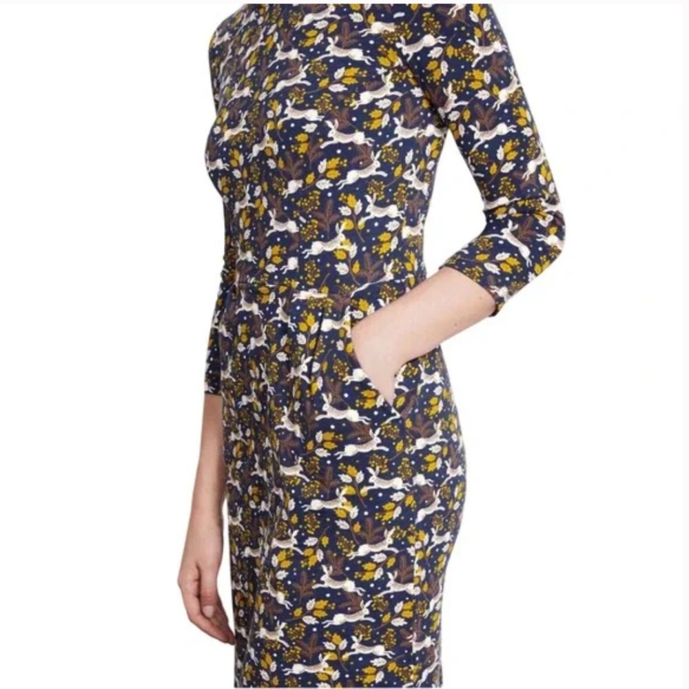 Boden Penny Jersey Boat Neck 3/4 Sleeve Rabbit Print Dress - Picture 3 of 6